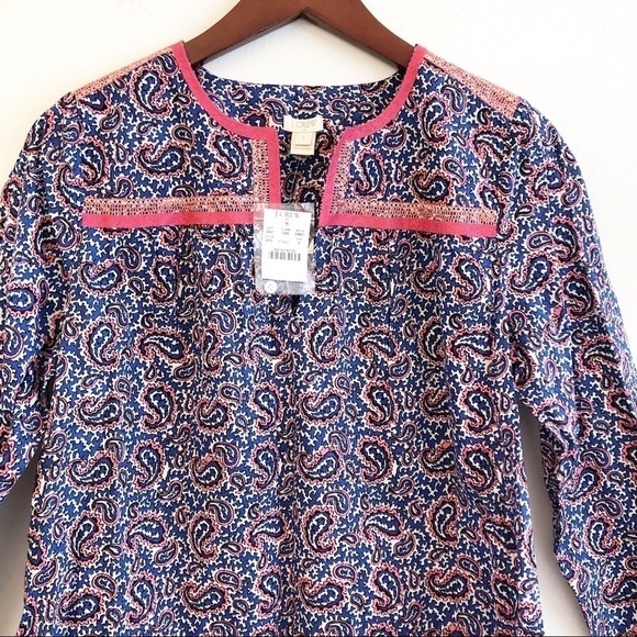 J. CREW Factory NWT Paisley Lace Trimmed Tunic Top Size Small in Coral and Blue - Picture 12 of 13